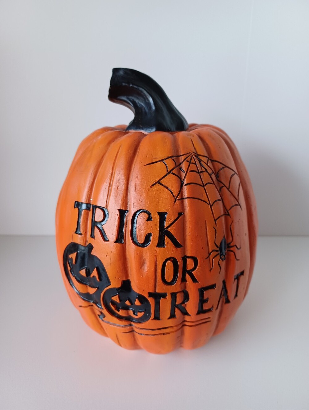Trick Or Treat Halloween Orange Pumpkin With Spider Holiday Decorations